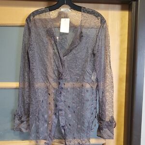Haut Nina Ricci Sans Manches Gris Dentelle Drapé Taille 38 - Occasion Excellent état